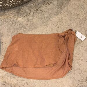 Shade & Shore Asymmetrical Tan Sparkly Skirt with Bikini Bottom